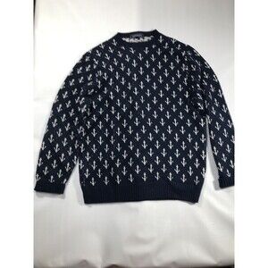Crown & Ivy Blue Anchor Long Sleeve Crew Neck Pullover Sweater Men's Size M